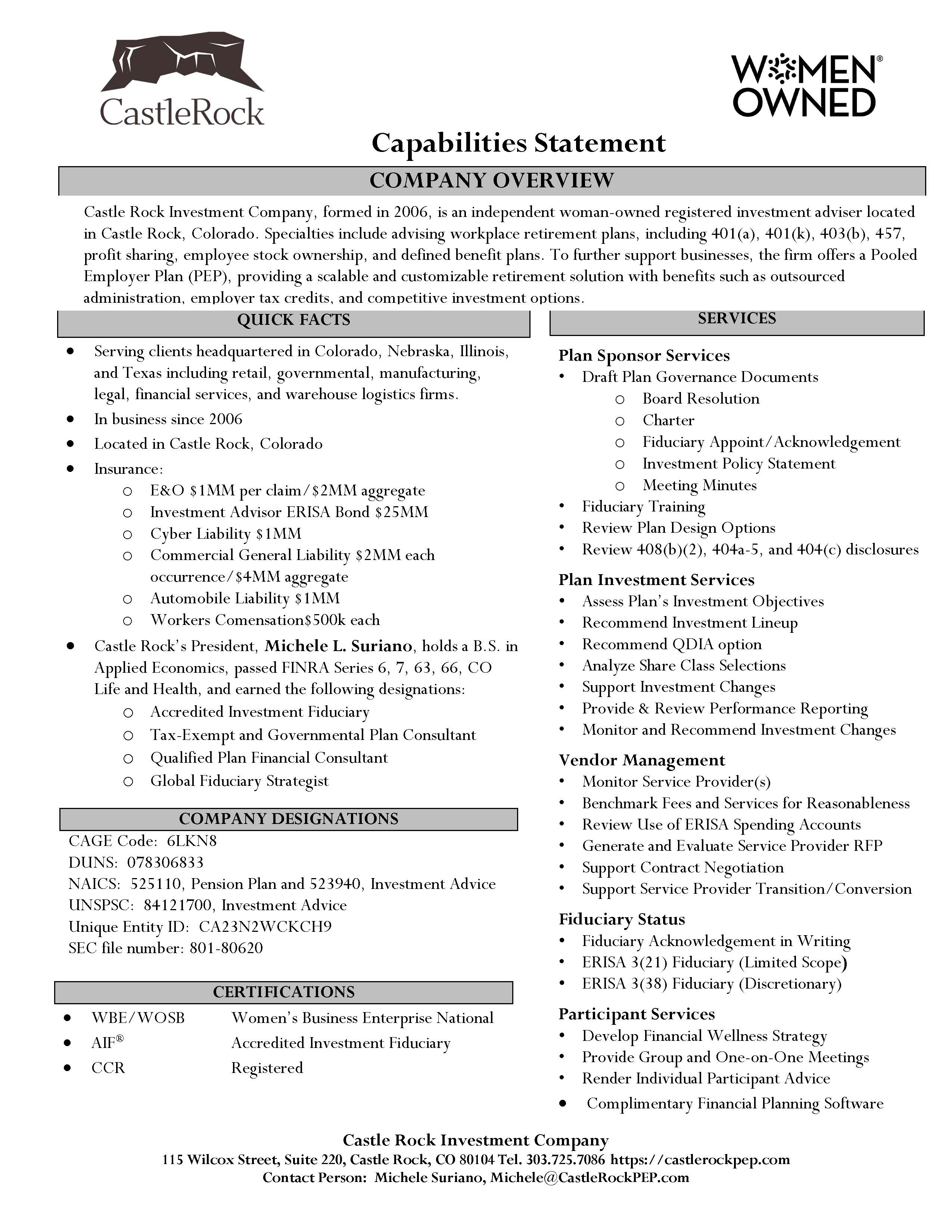 Castle Rock Capabilities Statement 2025